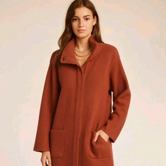 Centigrade Boiled Wool Jacket Mock Neck Snap Closure Burnt Orange Size XL - Picture 1 of 14